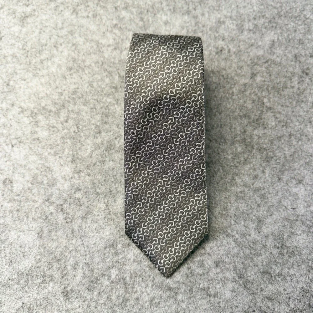 Gucci Necktie Men 7cm Grey Excellent Interlocking G Horseshoe Silk Bee 835753